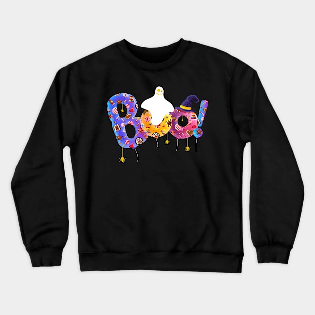 Halloween Boo Cute Ghost Balloon Crewneck Sweatshirt by mckinney